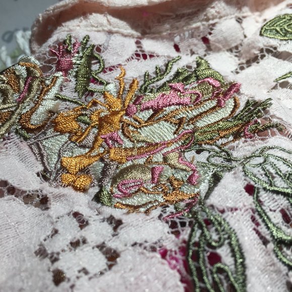 Embrodery Floral Light Pink Women's Lace Button Up Shirt Paparazzi by Biz - Picture 10 of 14